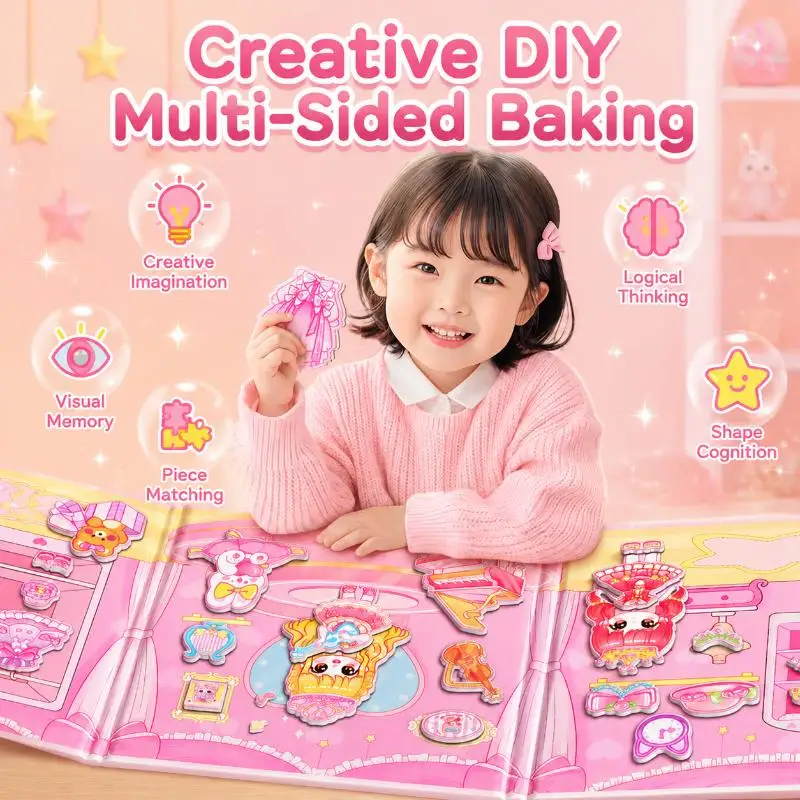 Magnetic Princess Quiet Book Reusable Precut Stickers Montessori Busy Book for 1-4 Year Old Girls Christmas Gift Idea