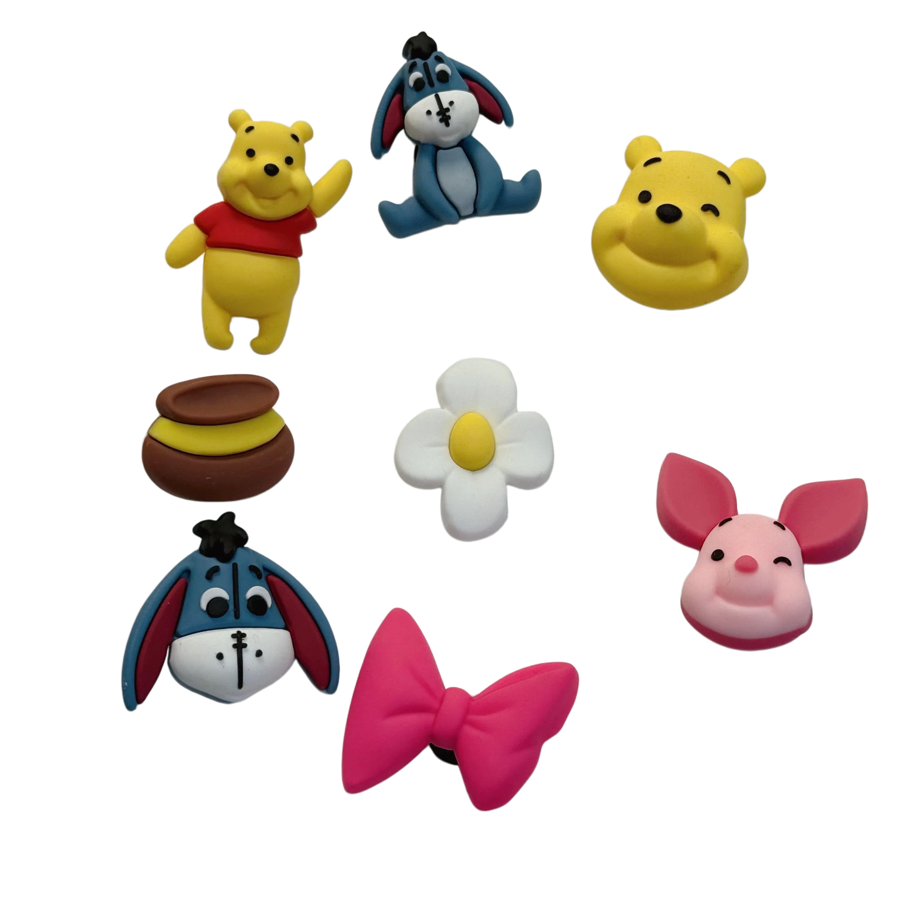 8Pcs Mesuca Cartoon Character PVC Shoe Button Charms Bear Pig Donkey Flower Bow Adult Sandals Shoe Ornaments Fit Holiday Present