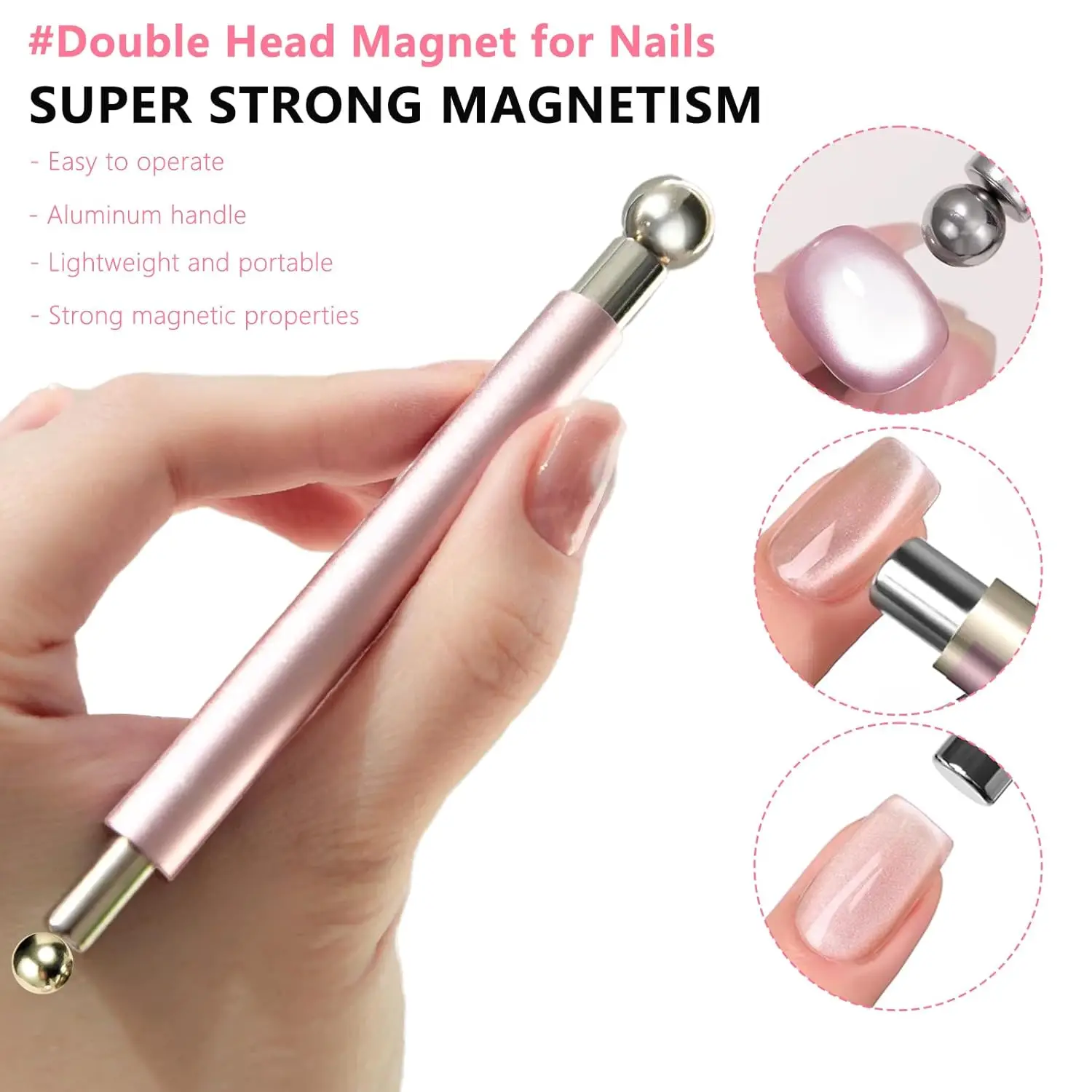 LINMANDA Cat-Eye Nail Magnet Double-Headed Cylindrical for Use with Cat-Eye Gel Nail Polish Suitable for Home and Nail Salon Use