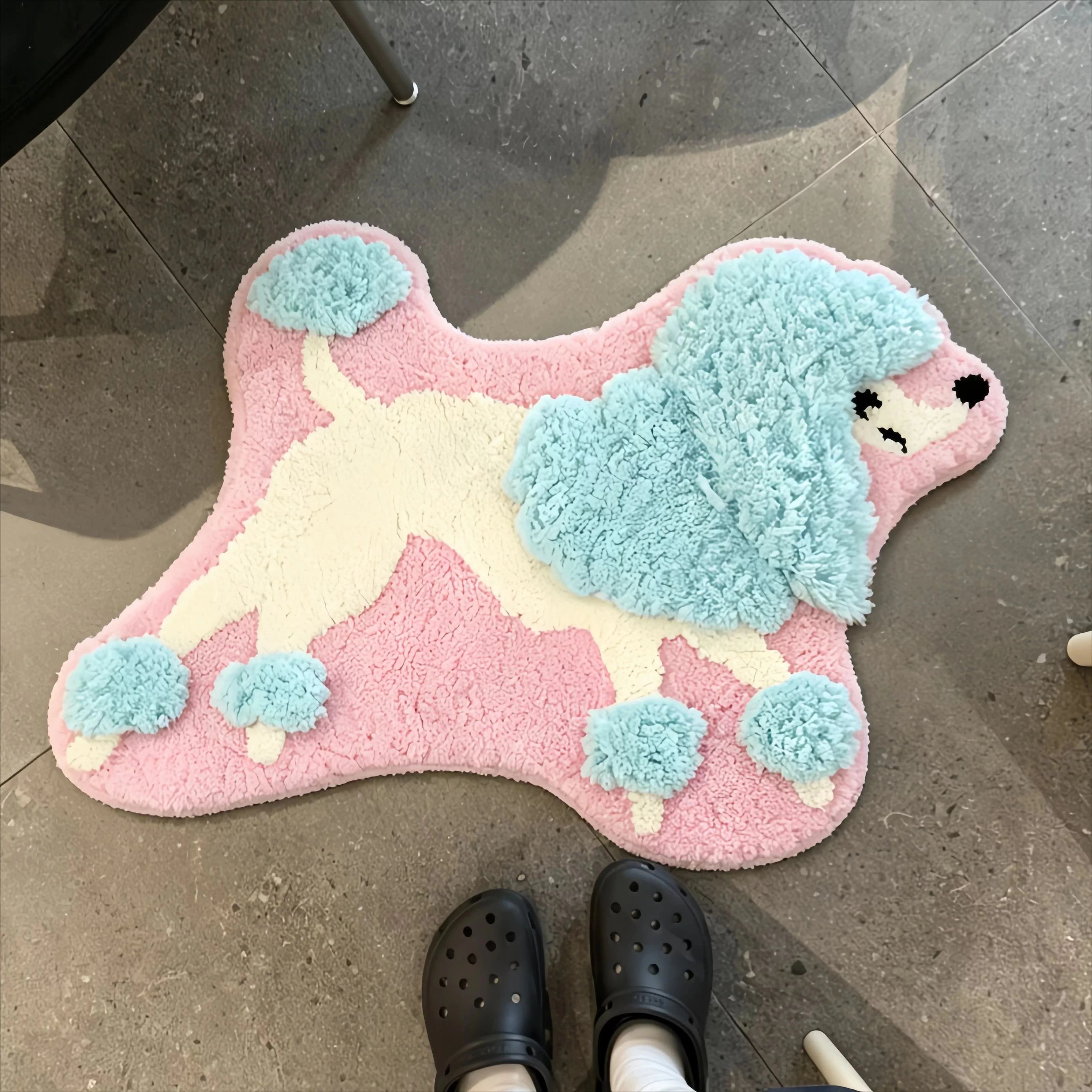 Cute Dog Shaped Shaggy Doormats, Absorbent Non Slip Bathroom Mat, Soft Flocking Bedroom Carpet Kids, Room Floor Decor Rugs