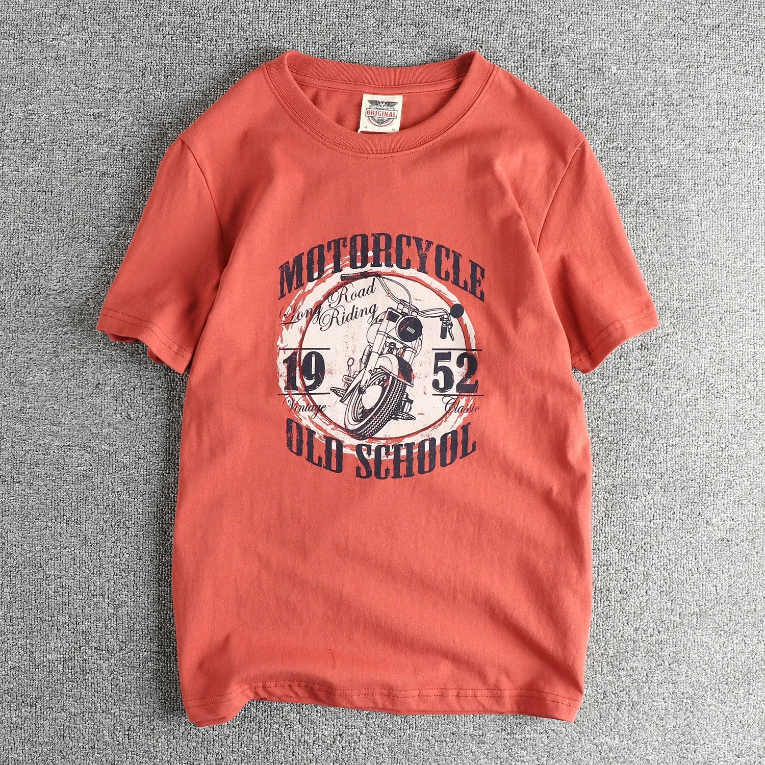 

Summer fashion men retro style motorcycle pattern short sleeve T-shirt trend casual all-match half pure cotton T