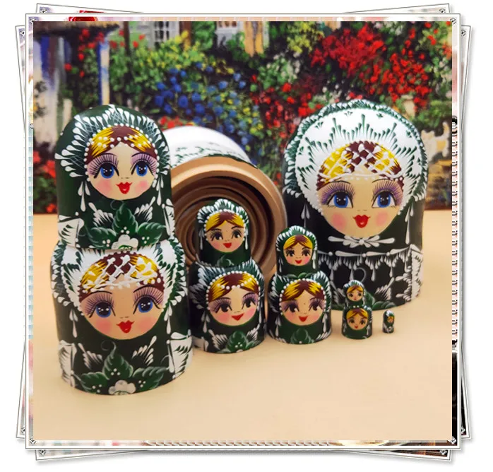 10 Layer Hand Painted Basswood Russian Nesting Dolls Snow Matryoshka Creative Decorative Figurine Gift