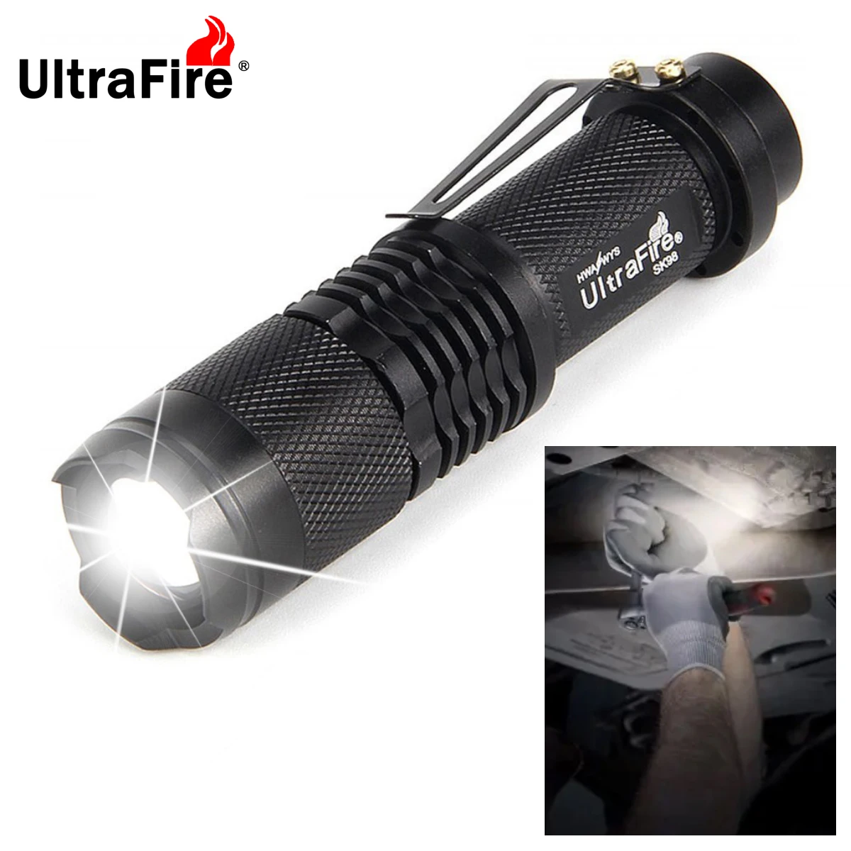 UltraFire SK98 Mini LED Flashlight 18650 Rechargeable Zoomable Work Light 600LM 3 Modes Portable Torch Edc Pocket Outdoor Lamp