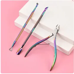 Steel Color Manicure Clippers Set Titanium Skeleton Dead Skin Scissors Nail Clippers Steel Push Dead Skin Scissors