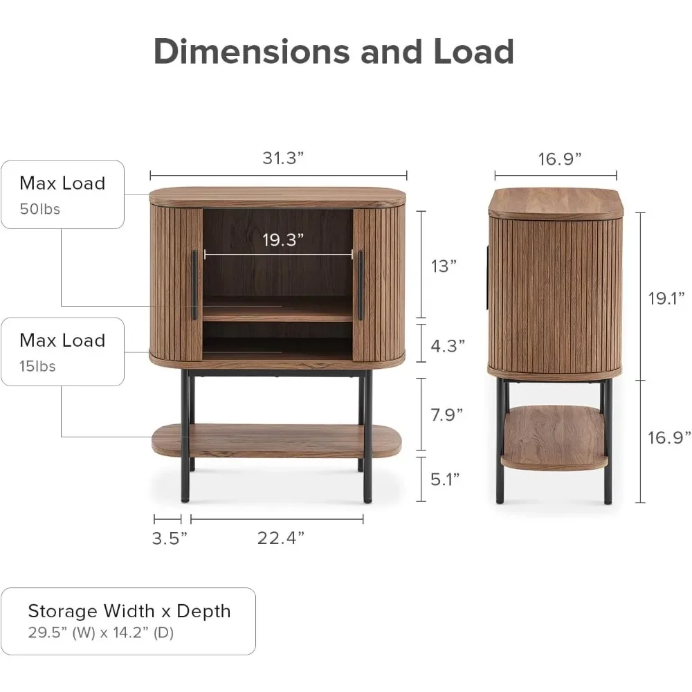 Storage Cabinet, Tambour Fluted Entryway Accent Sofa Tables, Buffet Sideboard with Doors & Shelves