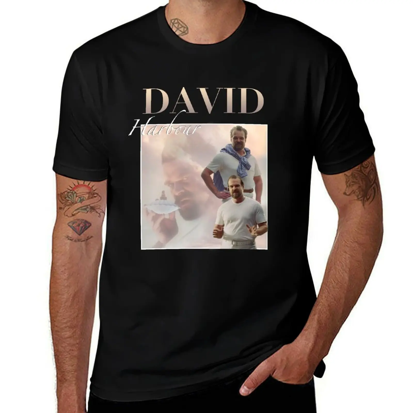 DAVID HARBOUR vintage style T-Shirt Basic All Season Solid T-Shirt