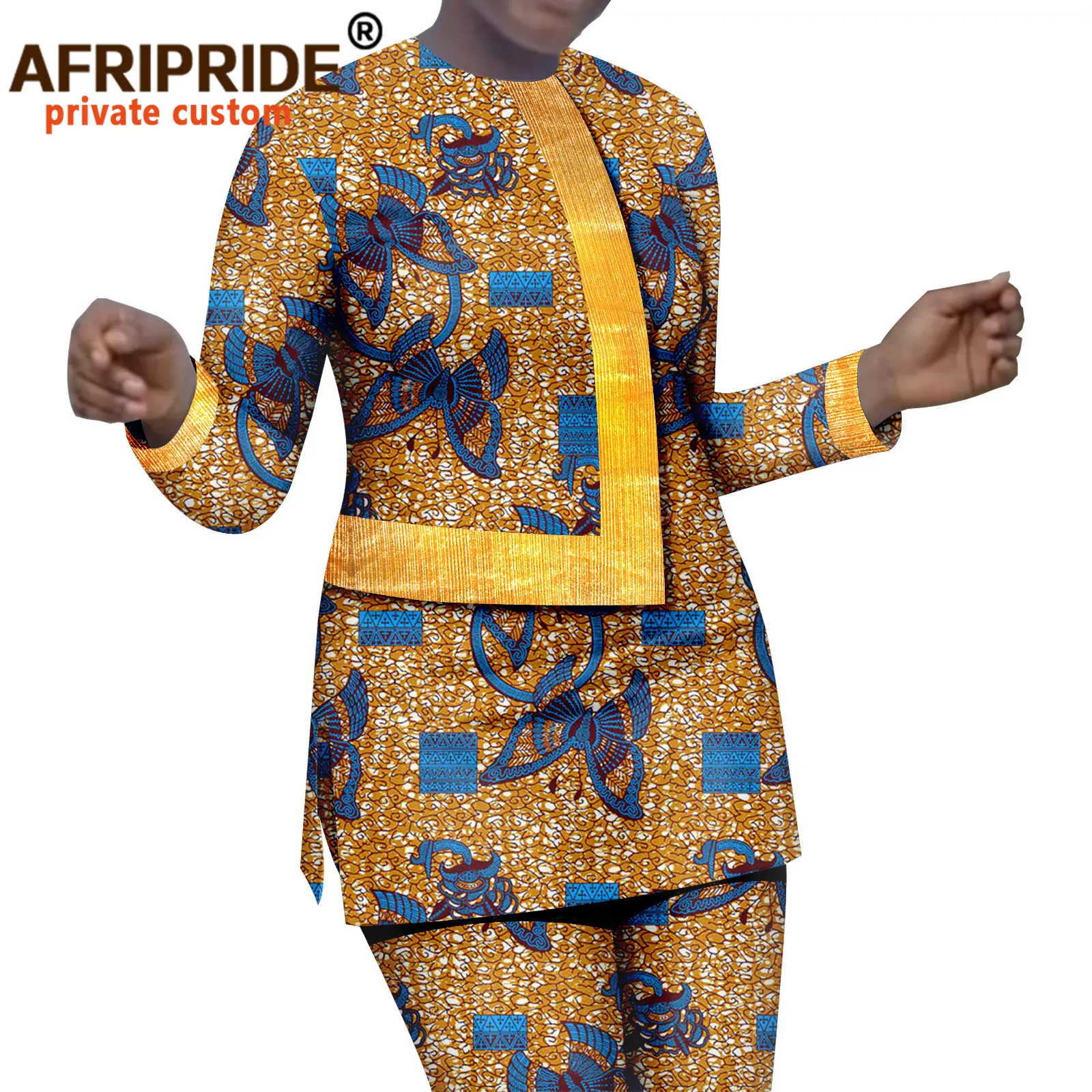 Afripride-African American Women's Ankara Printed Fabric, Long Sleeve Top with Pants, Fashion Hot Stamping Set, A2226027