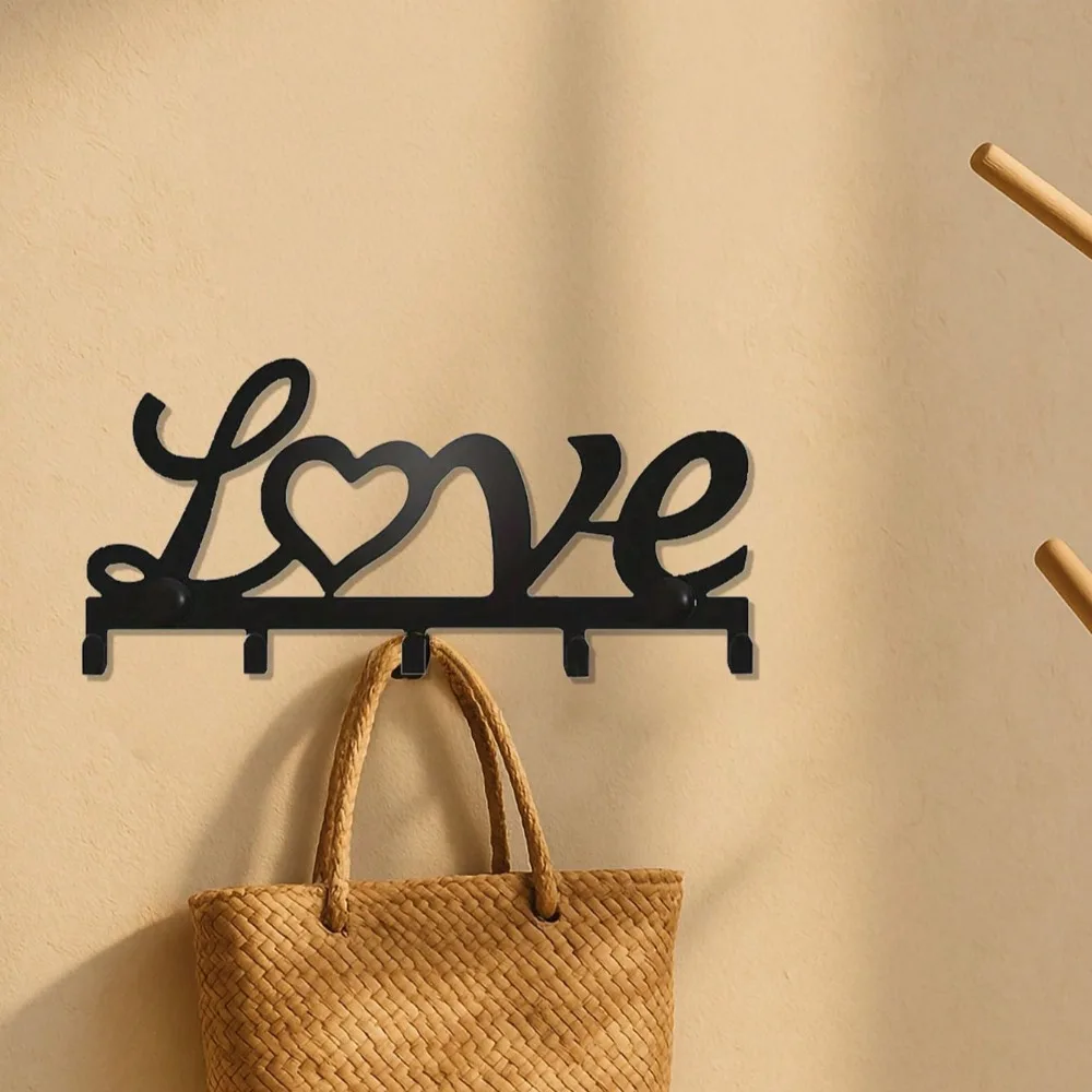 قطعة واحدة من حامل المفاتيح المعدني الأسود الحديث ذو الطابع الفني - مثبت على الحائط، سهل التركيب - منظم مدخل أنيق #1