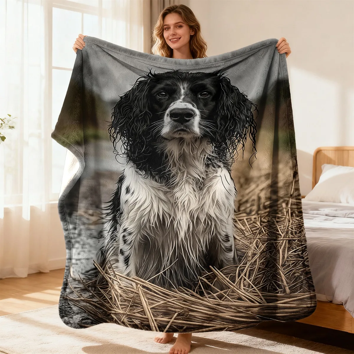 Premium Dog Portrait Throw Blanket Plush Pet Lover Gift Cozy Throw for Living Room Bedroom Decor Art Canine Keepsake Design