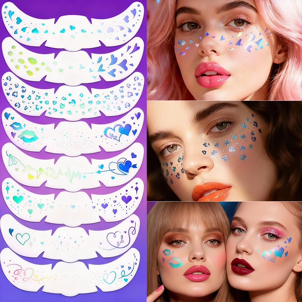 1/6pcs Laser Heart Freckle Face Tattoo Stickers 3D Colorful Love/red Lips Temporary Tattoo Stickers For Festival Party Decor﻿