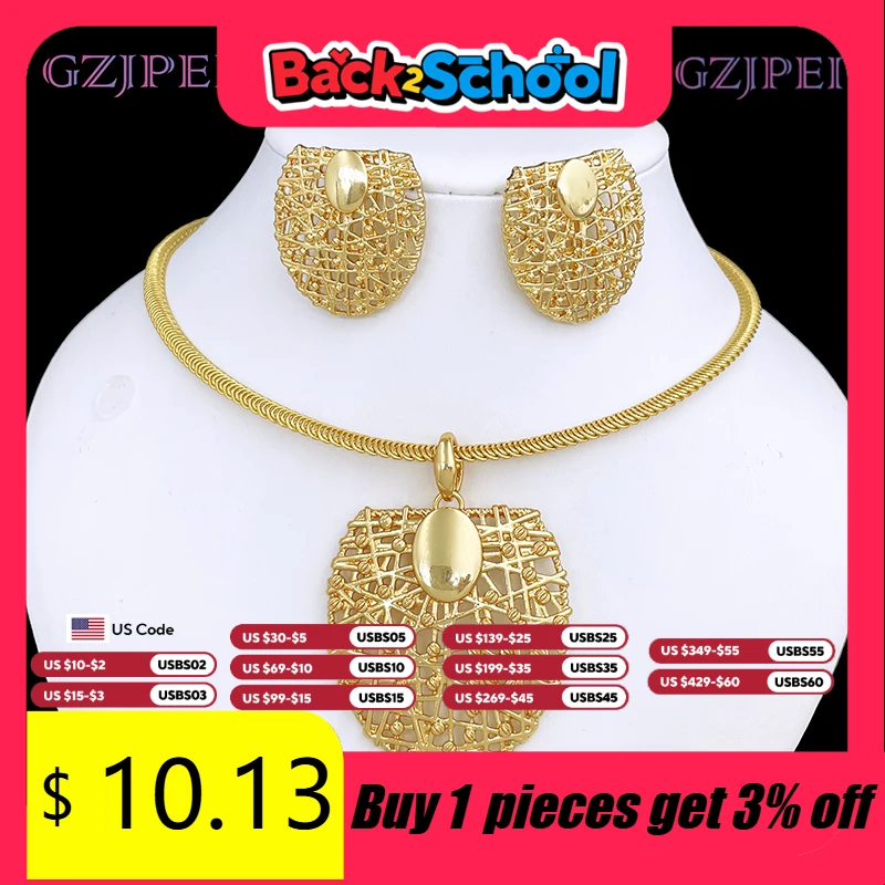 Gold Color Necklace Earrings Set For Women Unique Choker Pendant Earrings 3Pcs Set Jewelry Quality Accessories Free Shipping