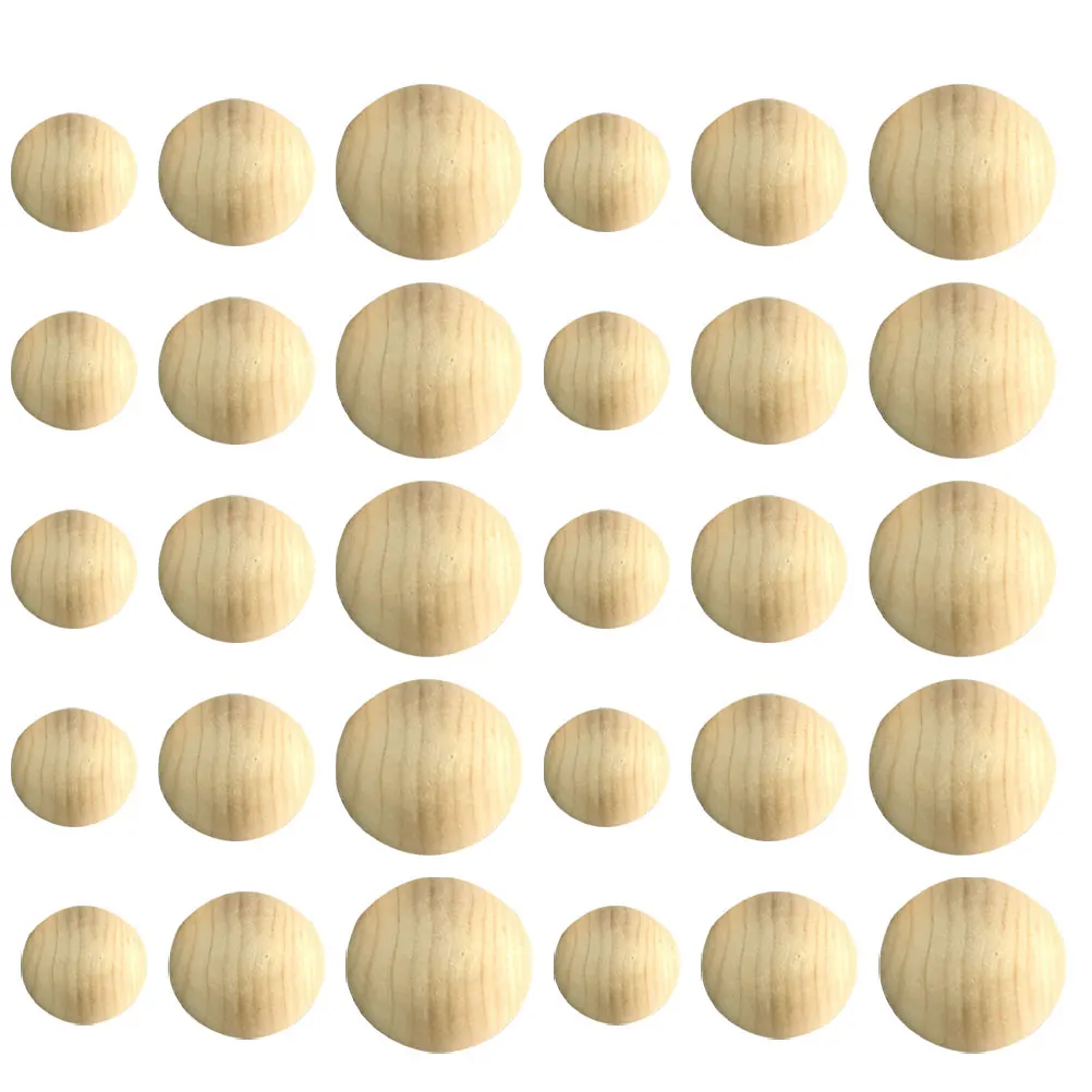 

30 Pcs Wooden Beads Crafts Unfinished Semi Balls Mini Hemispheres Smooth Solid Christmas Art Supplies Sewing Tools Accessories