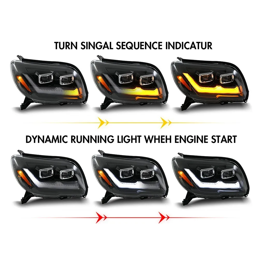 2PCS LED Double Projector Headlights Headlamps for 4th Gen 2003-2009 Toyota 4Runner Hilux Surf Replacement Car Light