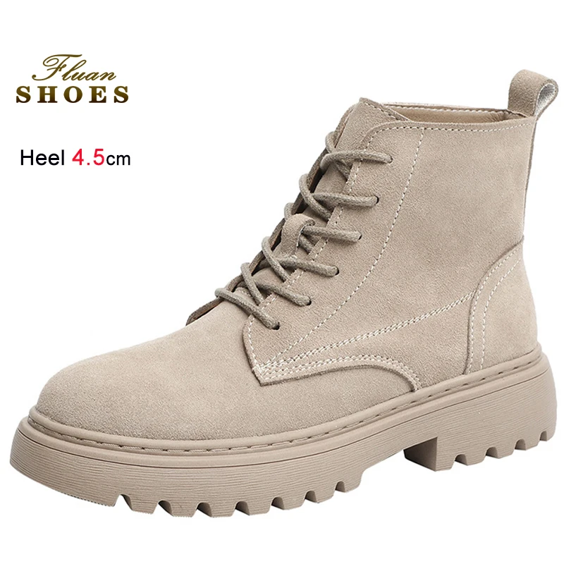 

Зимние женские ботильоны 2025 года, короткие ботинки на нескользящей подошве, женские туфли на плоской подошве из матовой кожи на платформе с добавлением меха внутри