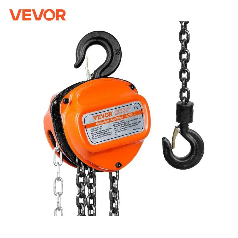 VEVOR 1/2/3T Manual Hand Chain Hoist G80 Galvanized Carbon Steel with Double-Pawl Brake Auto Chain Leading 360° Rotation Hook