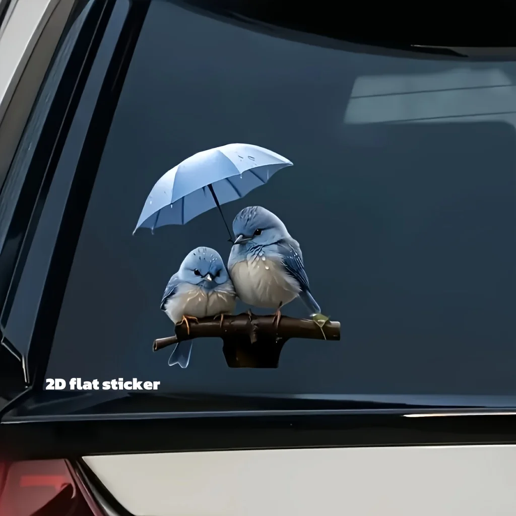 Bluebird Couple Umbrella Vinyl Sticker, Cartoon Self-Adhesive Disposable Decal for Car Truck Jeep Wall Fridge Laptop