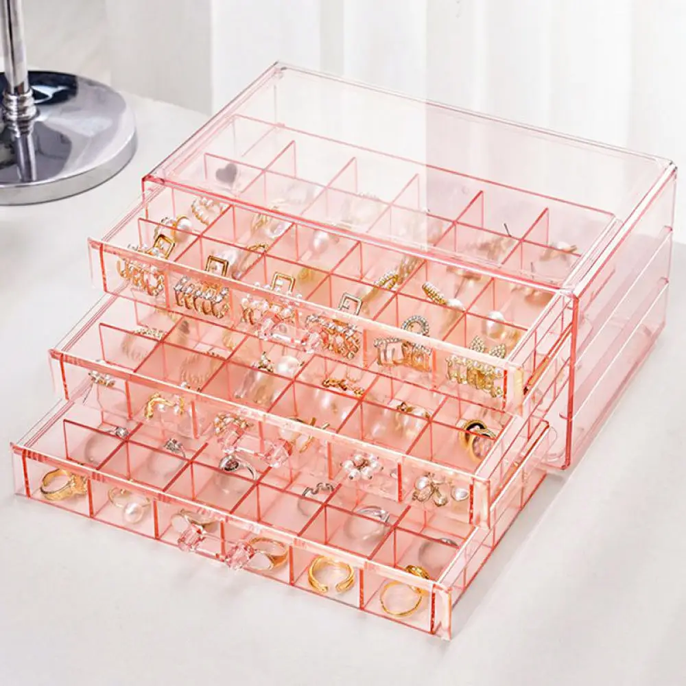 Multi Layer Jewelry Storage Box Drawer Style Organizer For Rings Earrings Necklaces Bracelets Clear Desktop Display Case