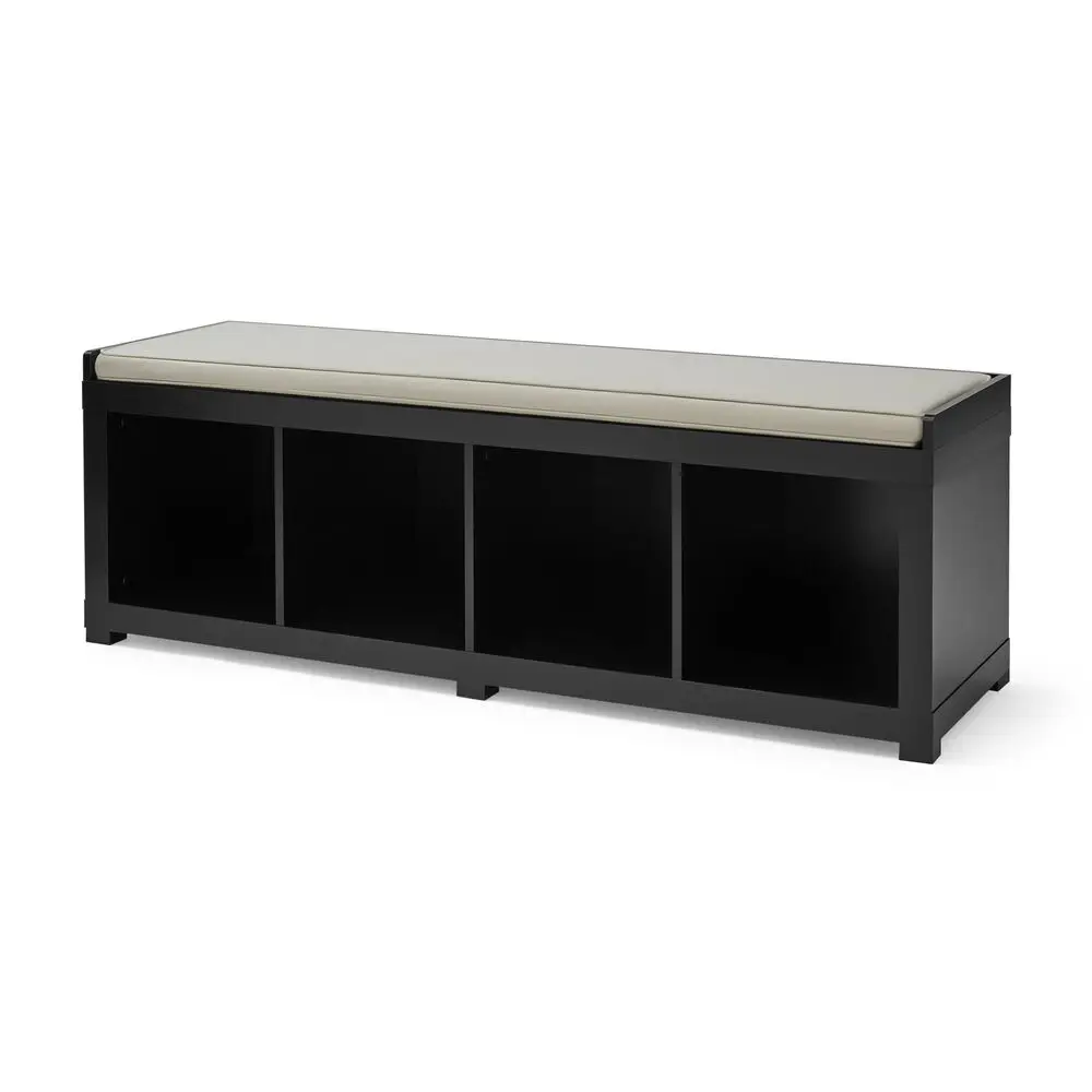 4-Cube Storage Organizer Bench Solid Black Up To 3 Adults