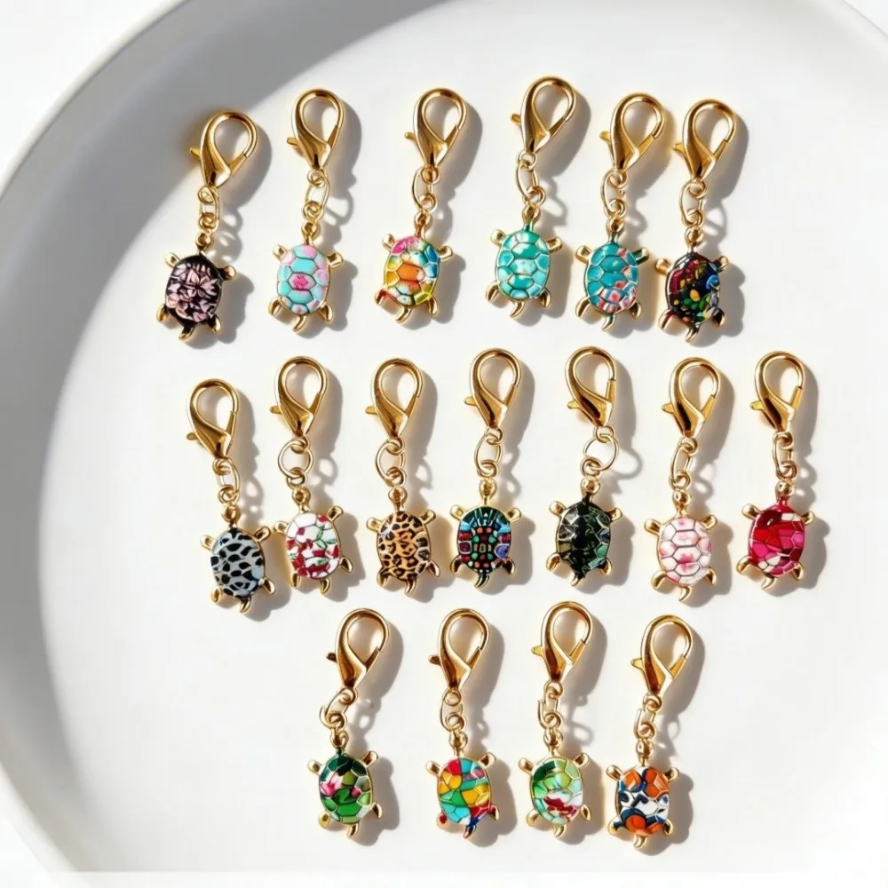 10/12pcs Colorful Turtle Key Chain Metal Bag Hanging Tortoise Keychains Decoration DIY Charms Mini Tortoise Pendant Key Decor