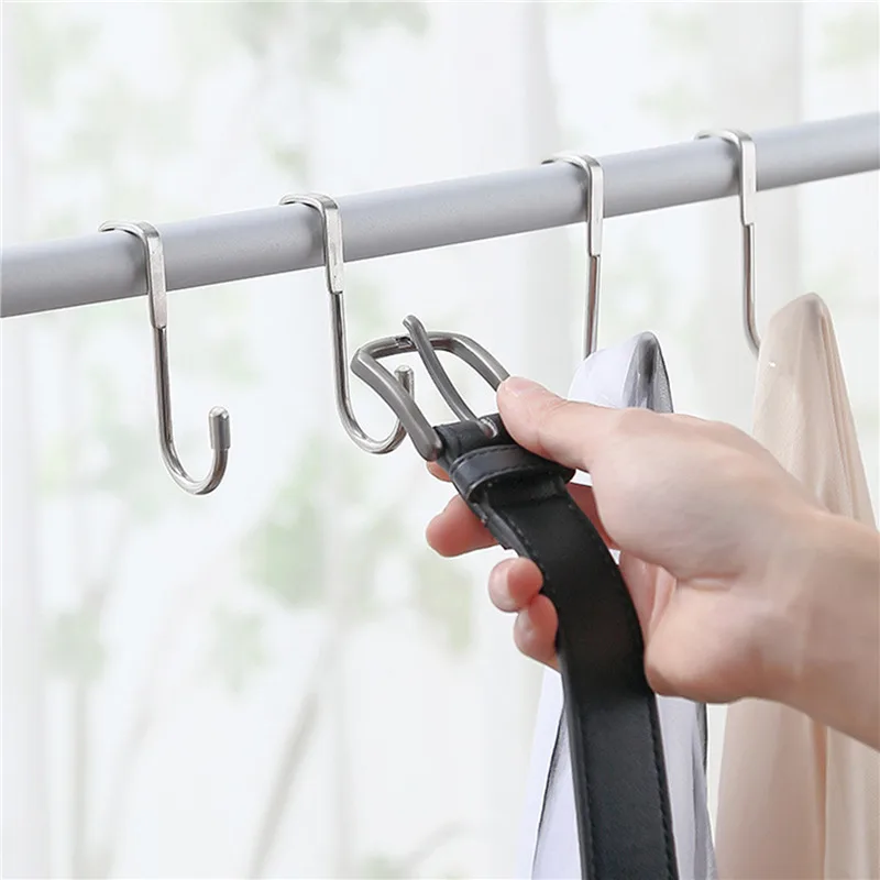 Shower Door Hook Stainless Steel Over Frameless Glass  Hanger Bath Towels Clean Ball Squeegee Holder Rack S-Shape Drilling-Free