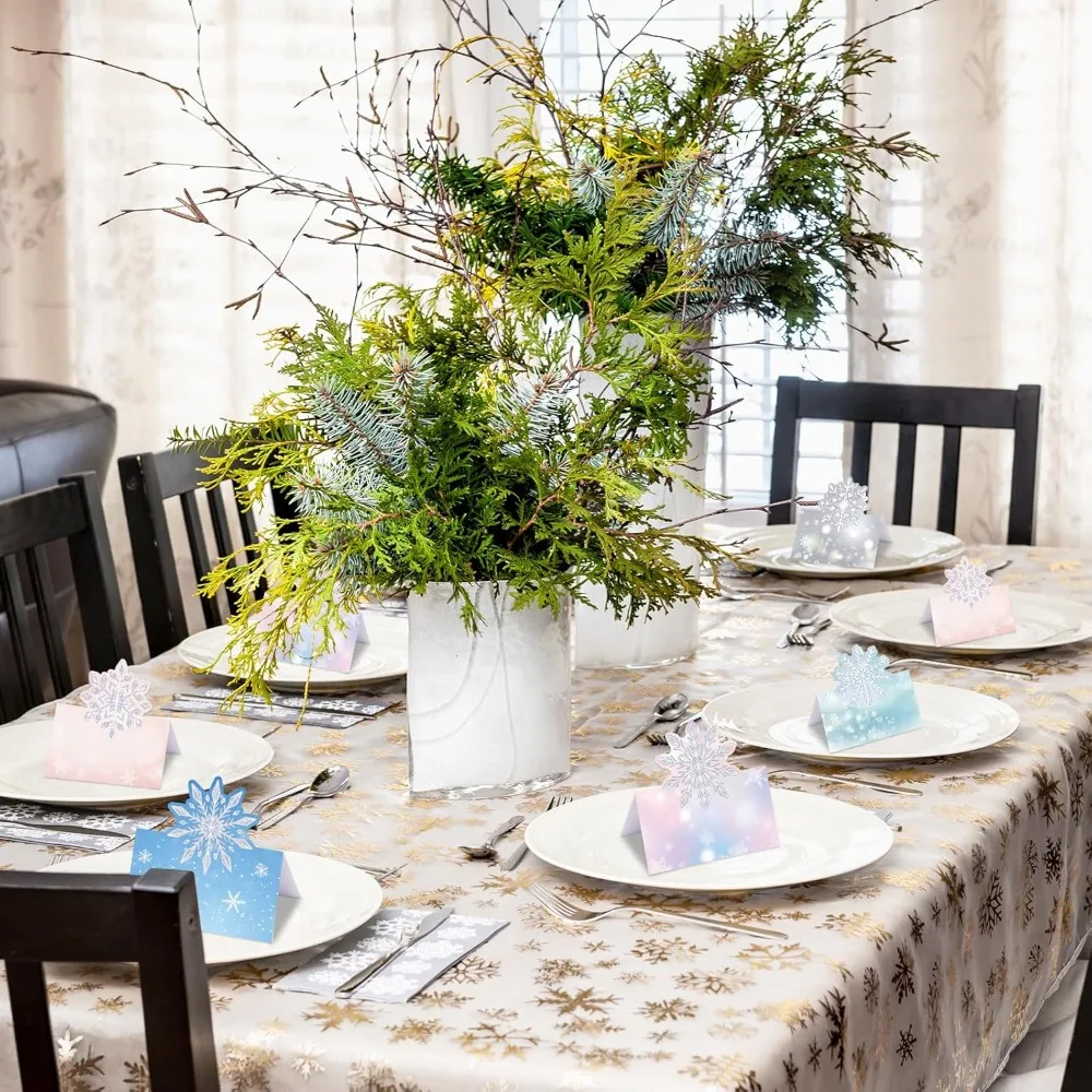 Ceiba Tree 48 шт., рождественские настольные карточки с местами, снежинки, сложенные карточки для палаток, счастливые праздники, именные карточки для сидения для обеденных столов