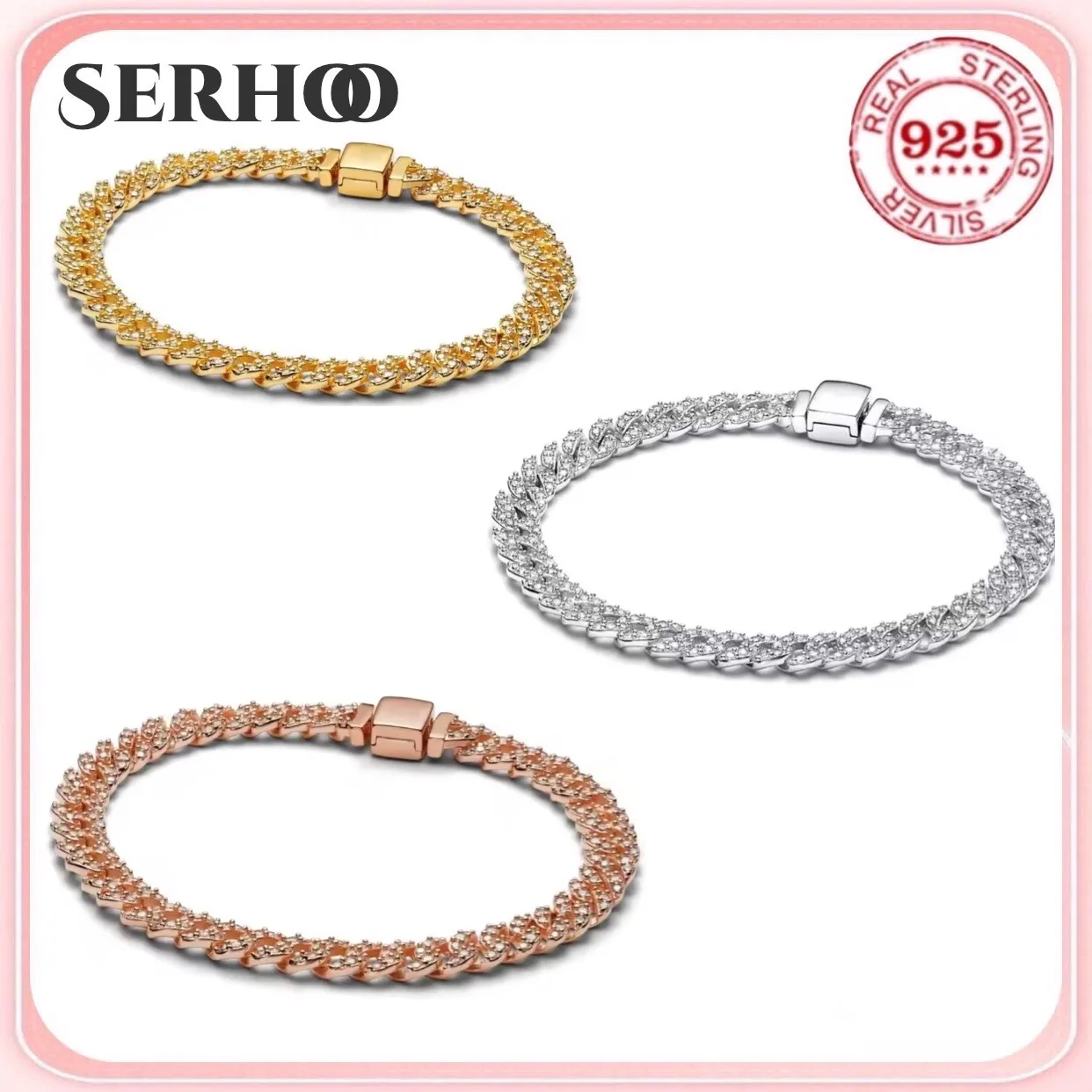 

Хит продаж, 100% серебро 925 пробы, оригинальный сверкающий браслет с цирконом, винтажный браслет, женские изысканные украшения, подарок на день рождения