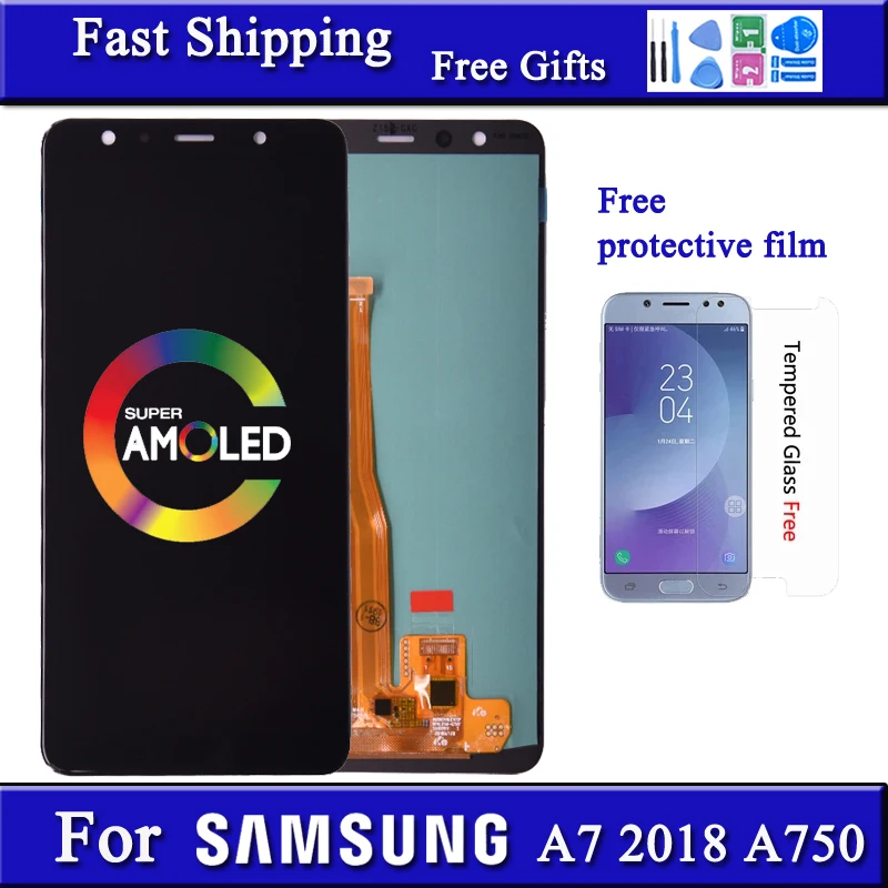 Super Amoled For Samsung Galaxy A7 2018 A750 SM-A750F LCD Display With Touch Screen Digitizer Assembly  Replacement Part