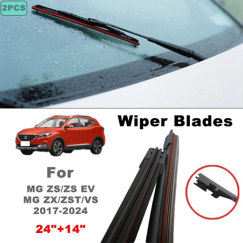 

Car Front Wiper Blades Accessories 24"+14" For MG ZS 2017-2024 2018 ZS EV ZX ZST VS Windshield Frameless Soft Rubber Windscreen