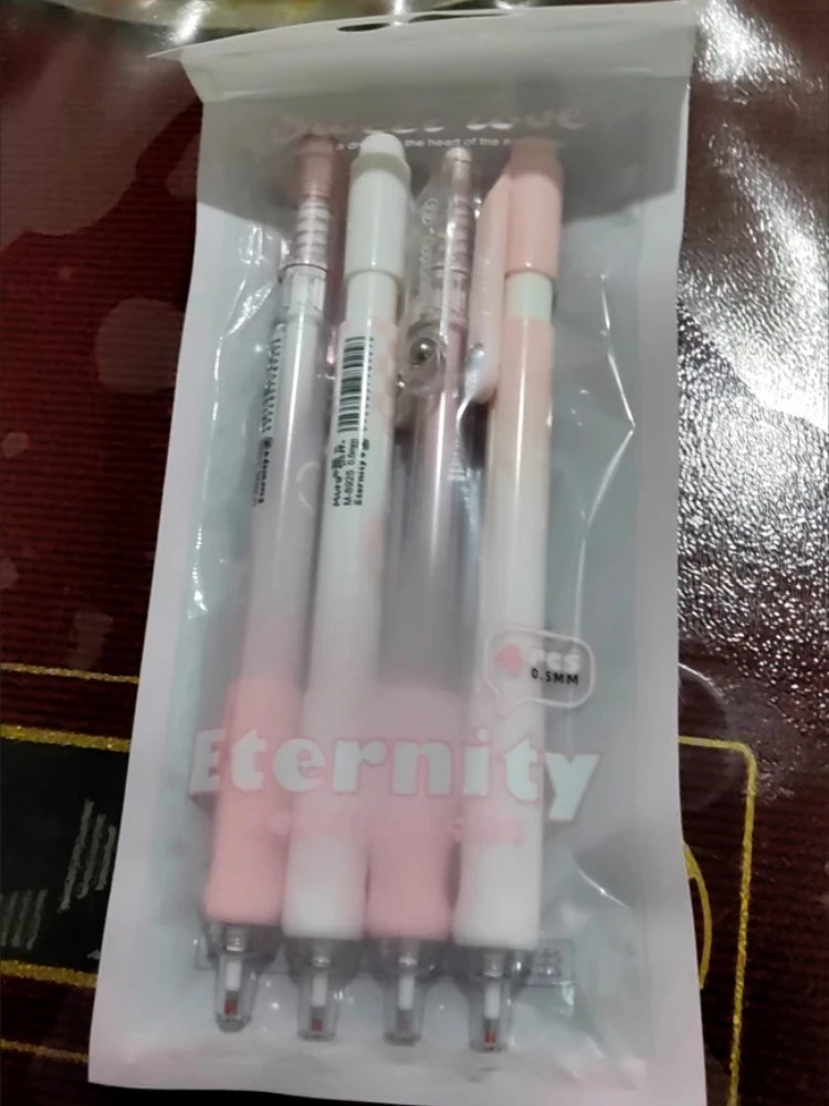 

4 шт., милые нежные стильные автоматические нейтральные ручки, каваи, черные чернила, механические гелевые ручки, корейские канцелярские принадлежности, школьный офис, подарок для девочек