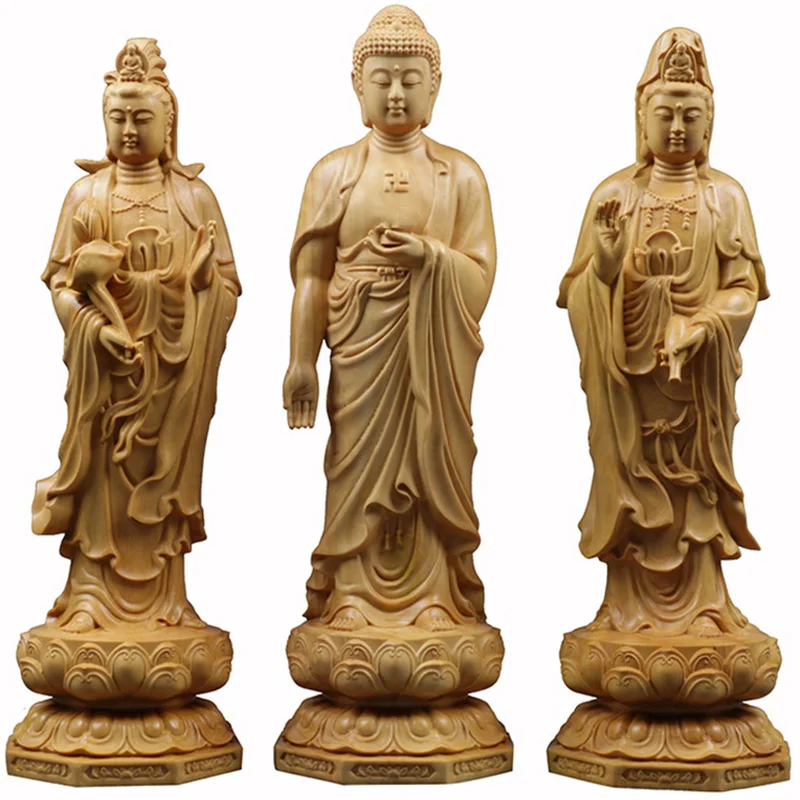 Wooden Guanyin- Ru Laifo Statue  Solid Wood Hand Carving Chinese Buddha Statue Home Living Room, Room Feng Shui Statue