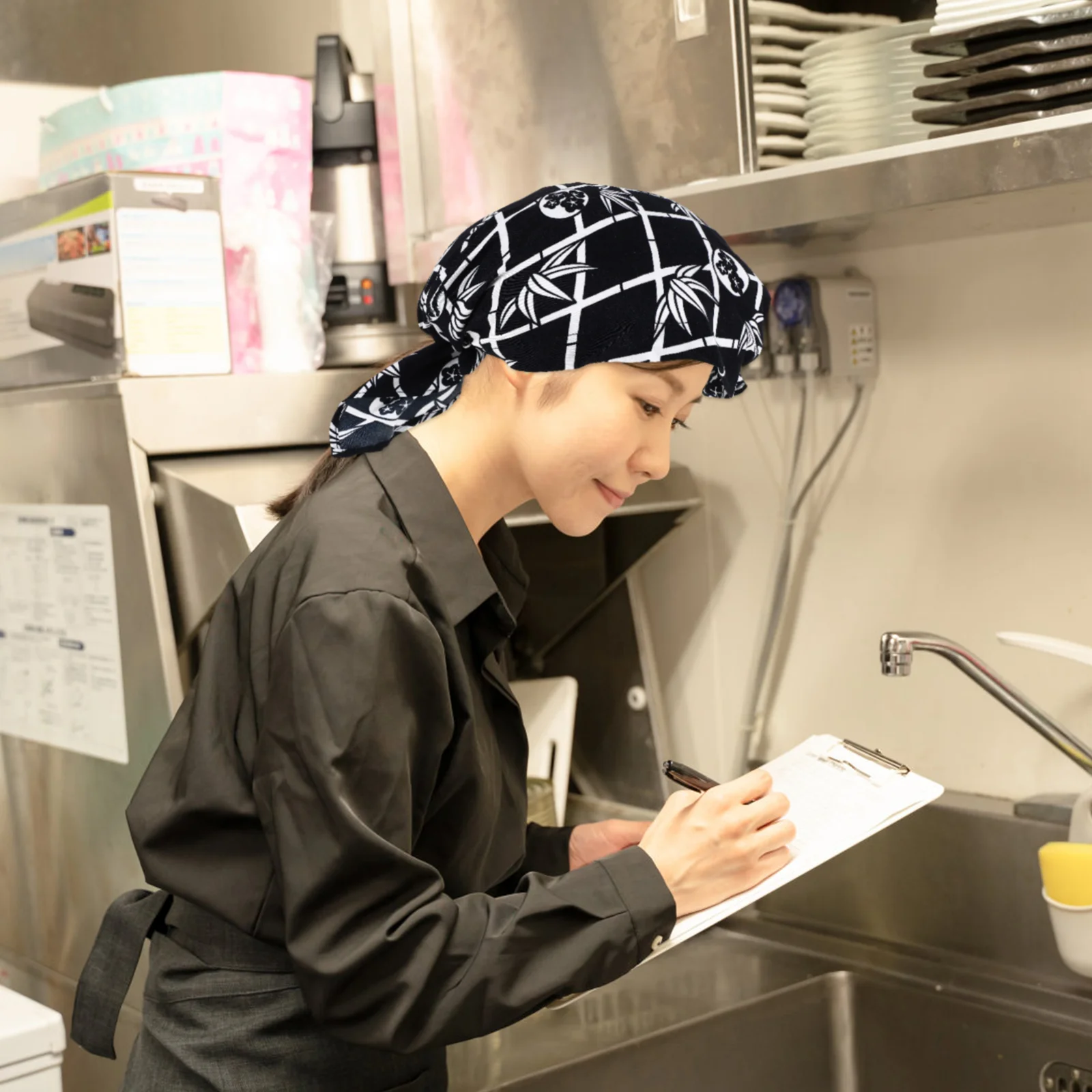 Chapéu de chef uniforme de garçom, chapéu de padaria, restaurante, cozinheiro, chapéu de trabalho (bambu azul), boné uniforme, chapéu de trabalho de restaurante, 1 peça