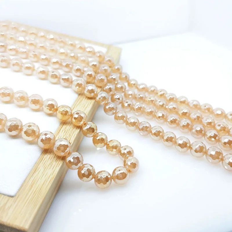 6mm-12mm Natural Gemstone Electroplating Gold Color Agate Bead  Round Faceted Beaded Bracelet Jewelry Making Wealth Healthy