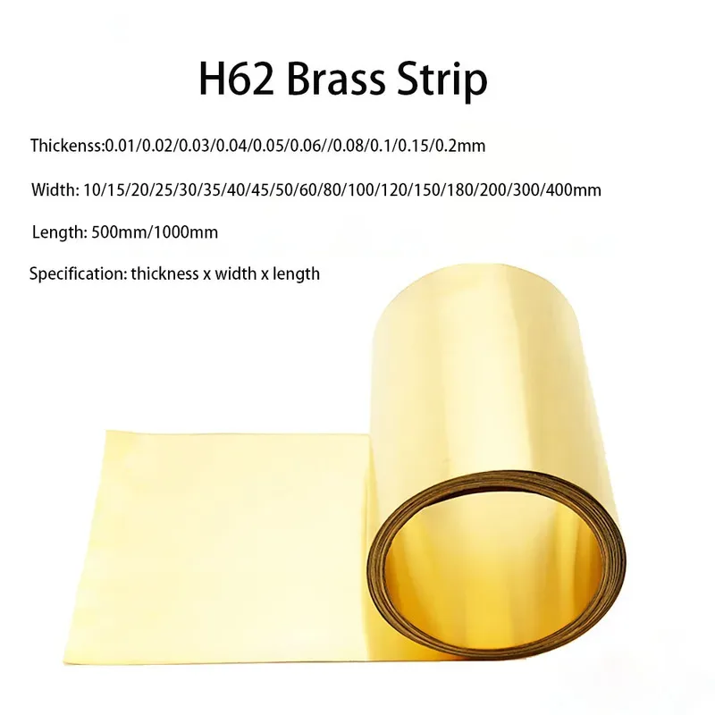 H62 Brass Strip 1Meter Length Width 5-400mm Thin Sheet Foil Plate Thickness 0.1-1mm Precision Metal Strip