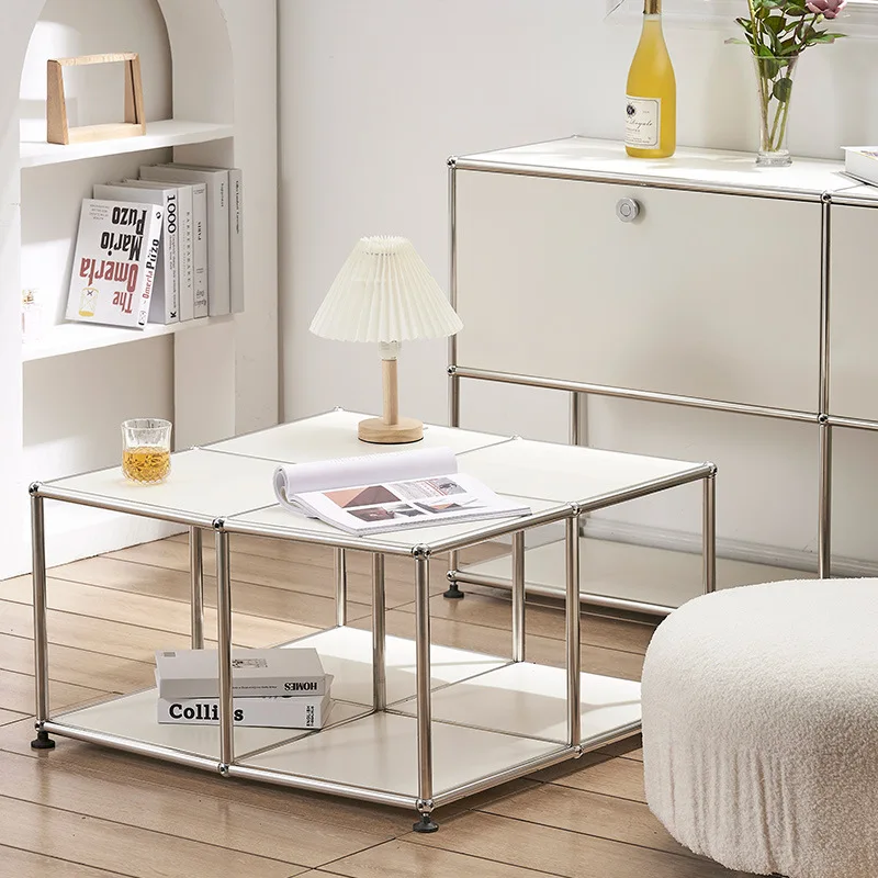 Coffee table living room household simple modern stainless steel multi-functional wrought iron square tea table edge table