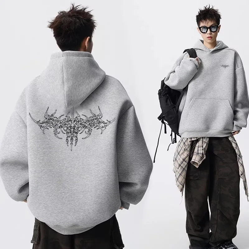 

Мужская толстовка оверсайз из чистого хлопка с высокой плотностью ткани, комфортная и теплая, в ретро-стиле, с длинными рукавами, для осени и зимы