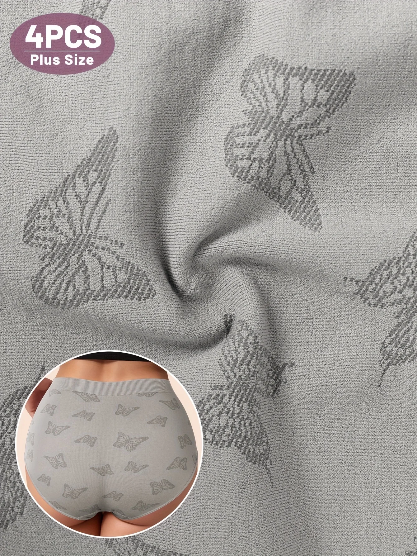 4ks dámských sexy kalhotek pro větší děti - Měkké pružné trojúhelníkové spodní prádlo s motýlím vzorem, prodyšná látka, pohodlný střih - náhled 5