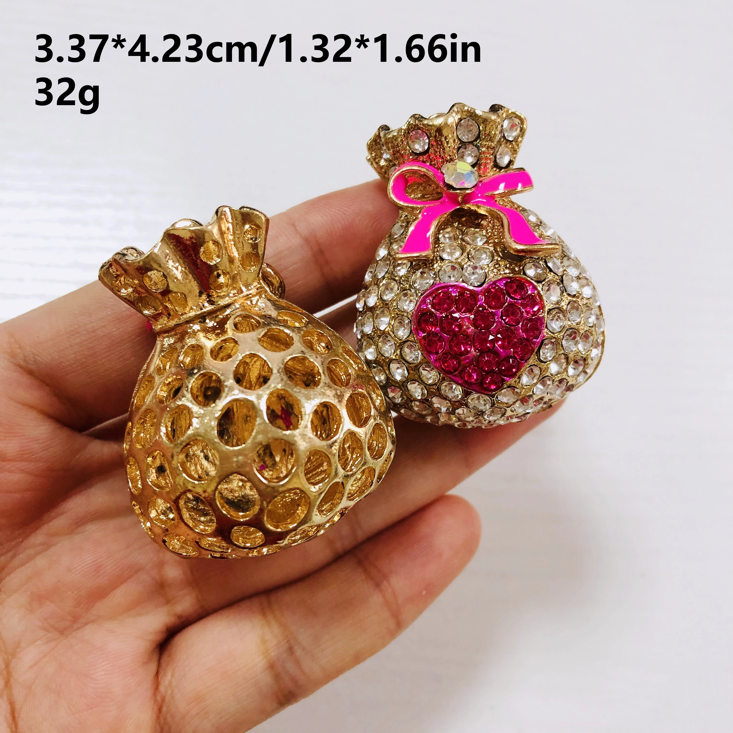 

1Pcs Glitter Luxurious Rose Red Hollow Out Bow Money Bag Charms With Sheeps Eye Nail Cherry Coin Pouch Decor Diy Junk Phone Case