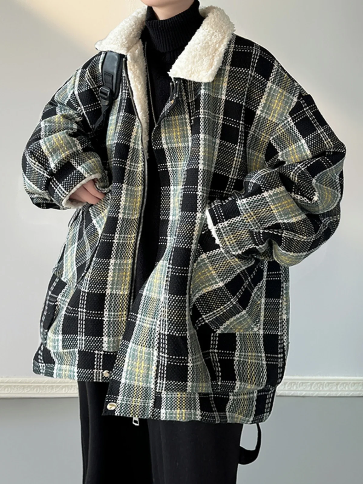 

Men's ort Fce Lined Thiened Cotton Jaet Autumn Winter American Retro Faion Brand Lamb Fur Cotton Coat Warmth