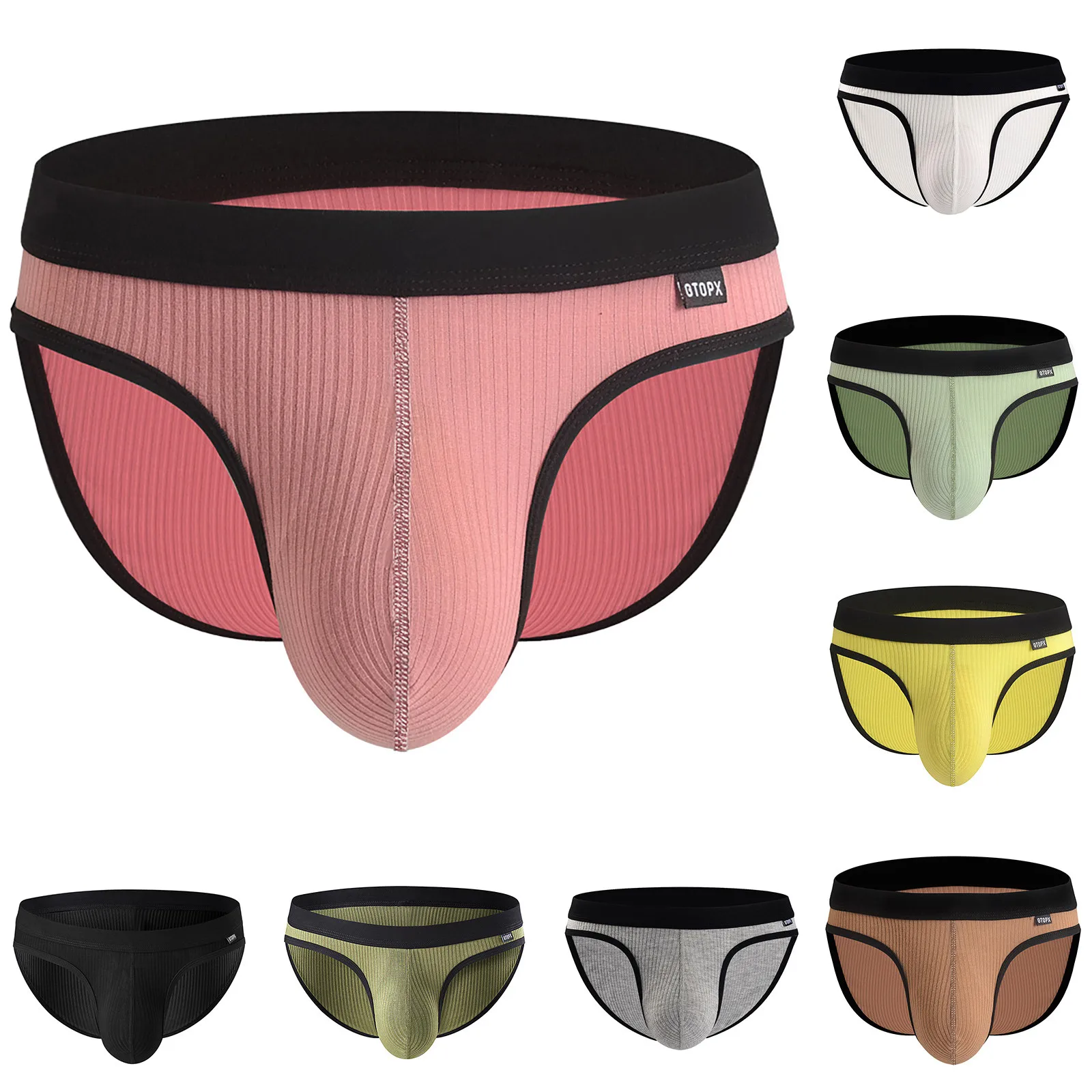 Men Threaded Fabric Panties Sexy Solid Splicing Mid Waist Classic Simple Brief Comfy Soft Breathable Brief Underpants