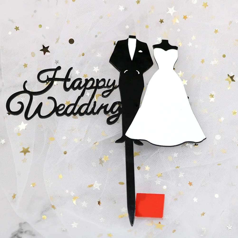 

2Pcs Cake Toppers Wedding Theme Decorative Acrylic Insert Black Birthday Wedding Party Decoration Cake Toppers
