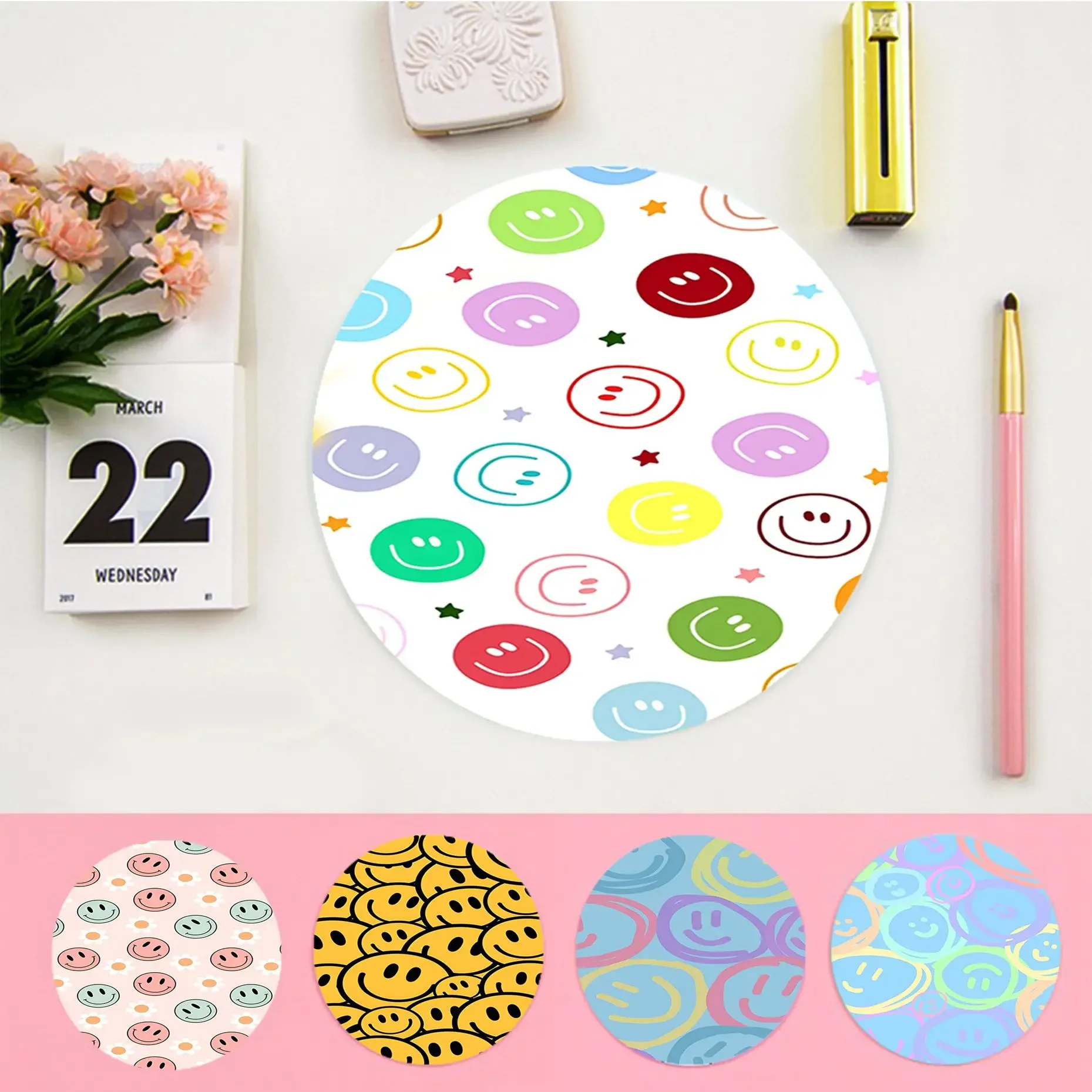 

Cute Funny T-Trippy S-Smiley Face Mousepad INS Tide Round Keyboard Mat Table Mat Students Cabinet Gamer Desktop Mousepad Cup