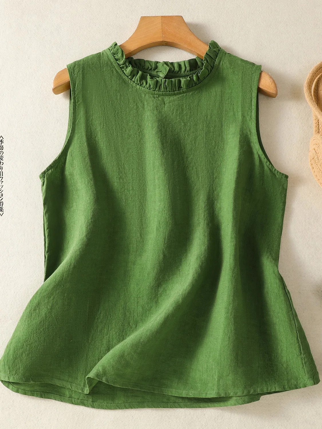 

Льняная блузка в стиле ретро, женский топ без рукавов, внутренняя одежда, жилет с вырезом воротником для верхней одежды, летний сезон