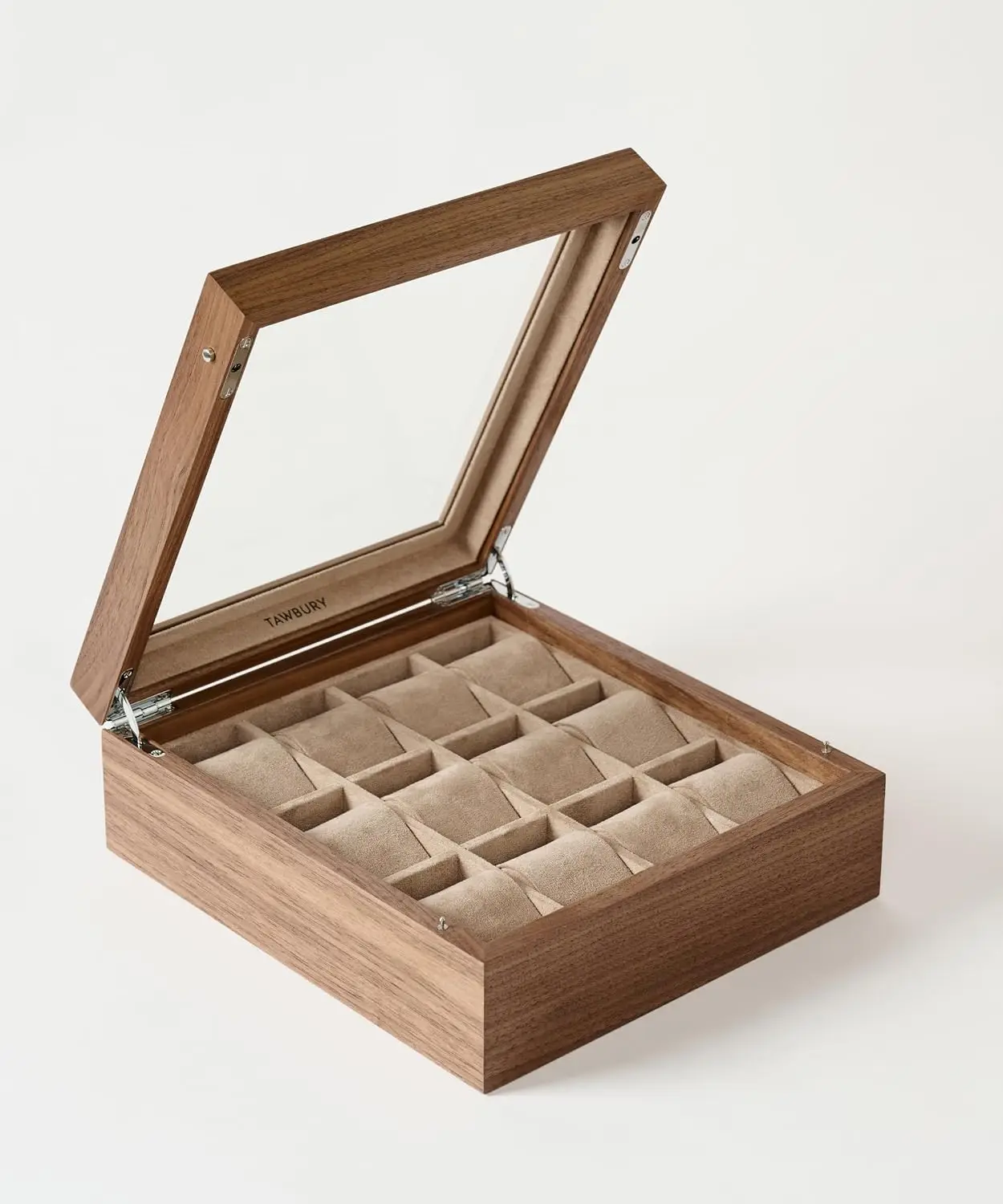 Classic Walnut Case Display Glass Twelve Watch Storage Pillows