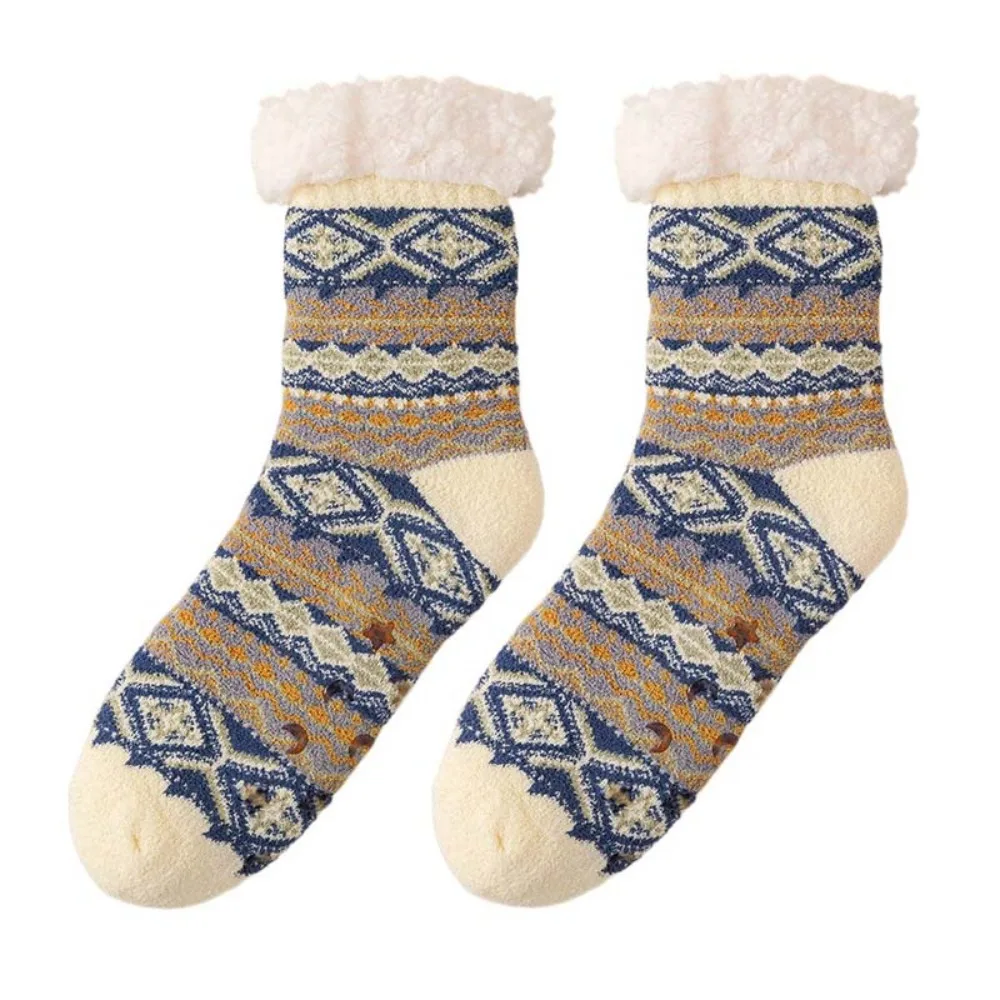 

Vintage Style Plush Thick Thermal Socks Mid Tube Ethnic Style Floor Socks Thicken Warm Anti Slip Sleeping Socks Winter