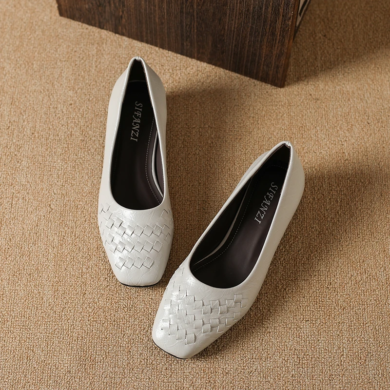 Francês retro tecido 2025 nova moda rasa sapatos únicos femininos