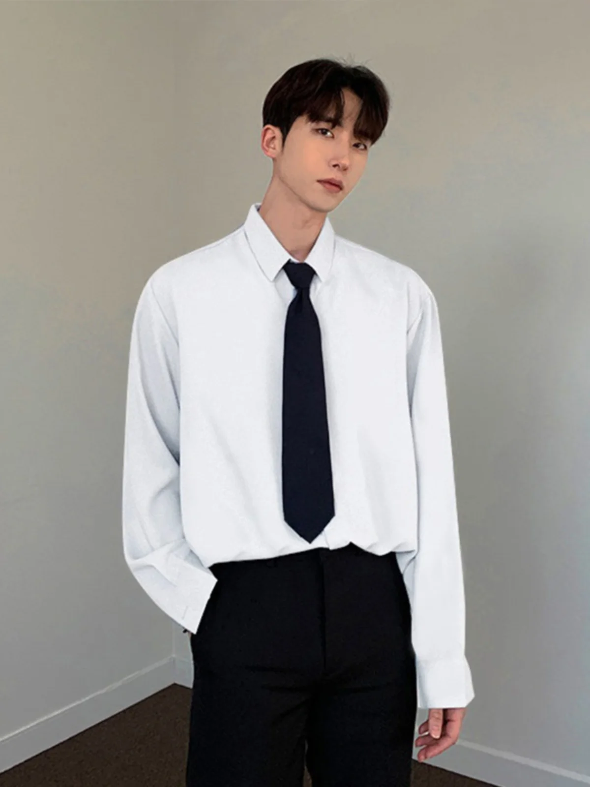 

Iron-Free Drapey White Long Sve Men's irt Casual Busin High-End Feeling Trendy Haome Moisture-ng Breathable