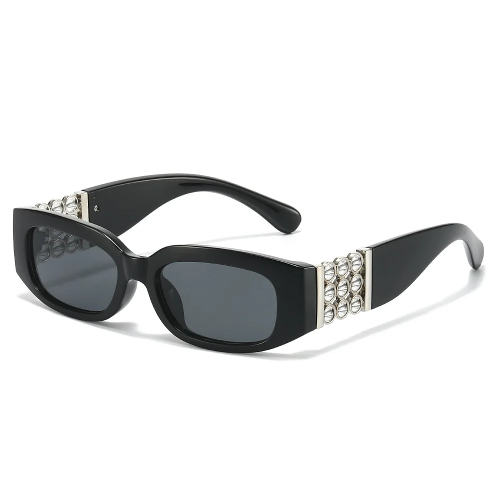 2026 New Cross-border Retro Square Sunglasses for Women, Personality Beaded Rotatable Pearl Ins Viral Fashion Shades