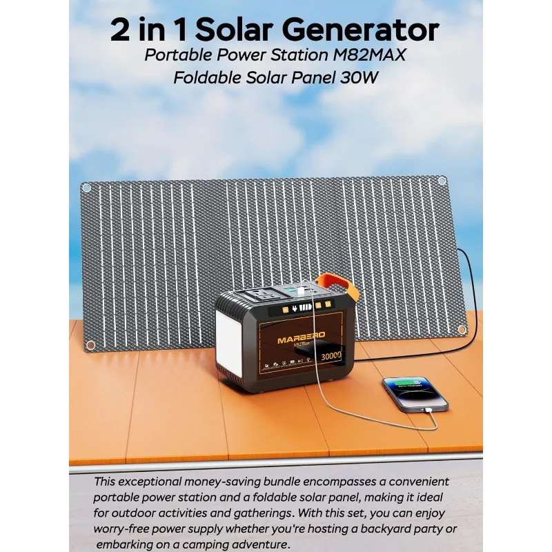 Marbero 111wh Solargenerator mit Solar panel enthalten tragbares Kraftwerk 120w mit faltbarem Solar panel 30w Set