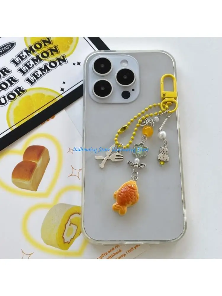 573B Handcrafted Taiyaki Keychain Japanese Vintage Y2K Inspired Phone Lanyard Decorative Charm for Wallet Bags Electronics