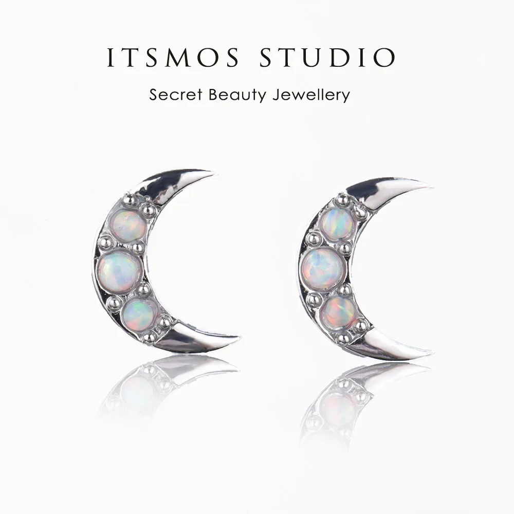 ITSMOS Opal moon Earrings Female Crescent Moon Celestial Earrings Moon Jewelry Piercing Studs for Women Birthday Gift